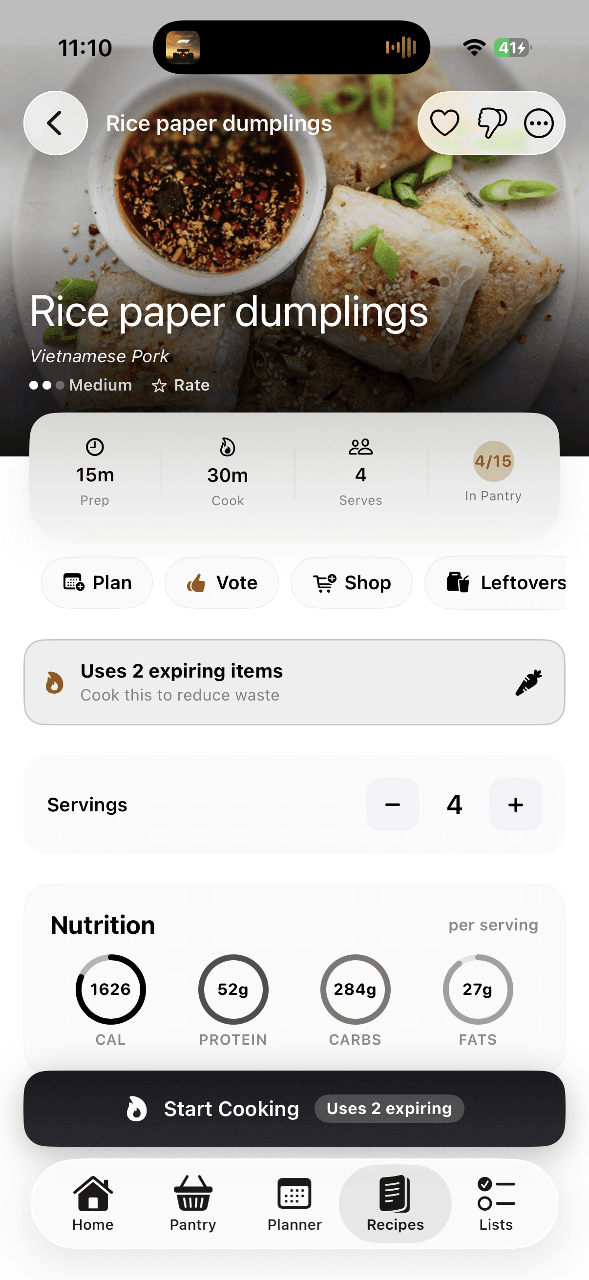 Salare recipe screen — Rice paper dumplings